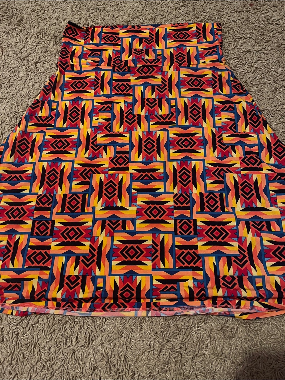 LuLaRoe A-Line Skirt in Red, Yellow & Blue Geometric Print